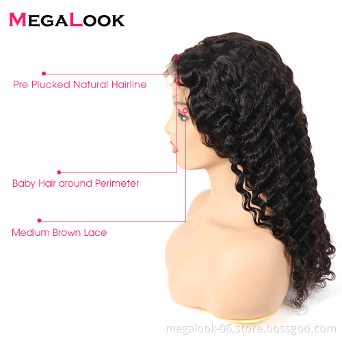 Pre Plucked Bleached Cuticle Aligned Remi Deep Wave Peruvian Virgin Hair 13X6 Lace Frontal Wig